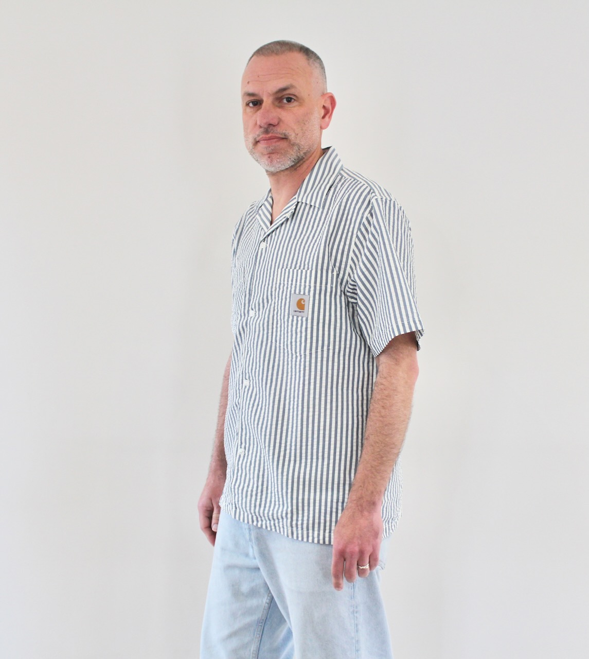 Carhartt Wip S/S Leavel Shirt Leavel Stripe Blue River