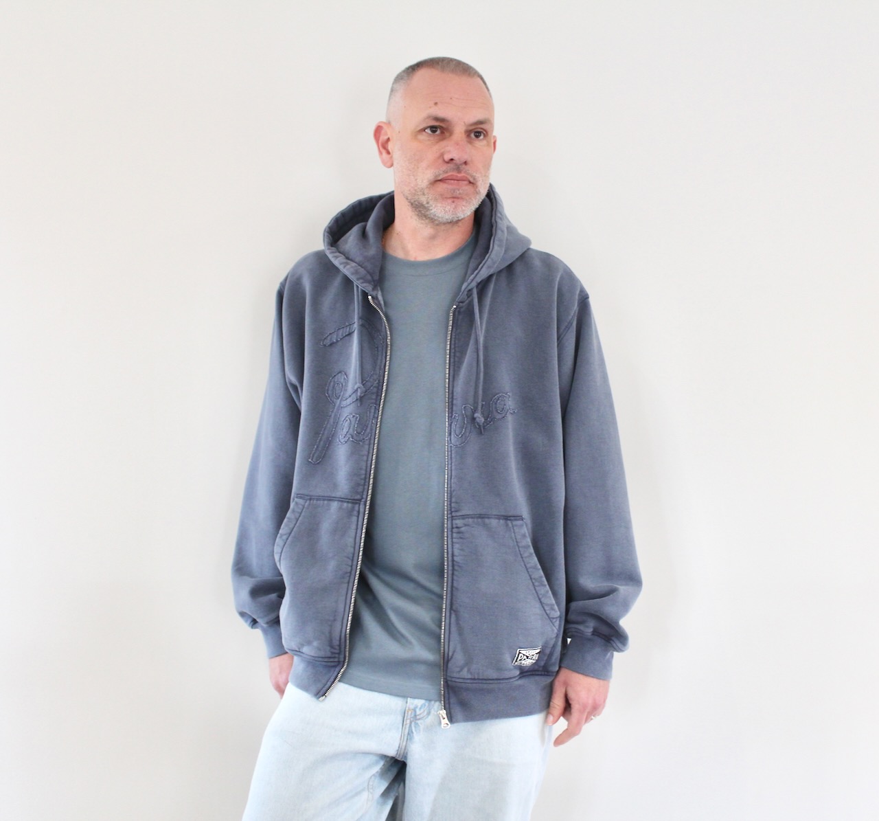 By Parra No Fade Away Zip Hooded Sweatshirt Washed Dark Grey