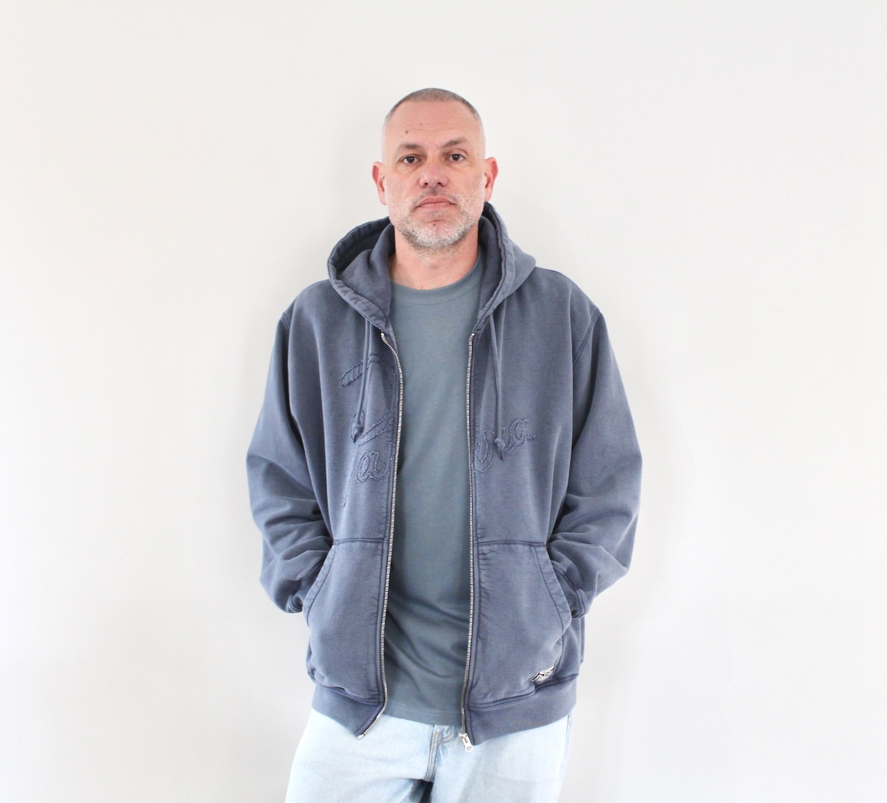 By Parra No Fade Away Zip Hooded Sweatshirt Washed Dark Grey