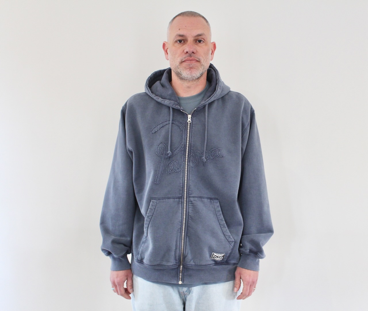 By Parra No Fade Away Zip Hooded Sweatshirt Washed Dark Grey
