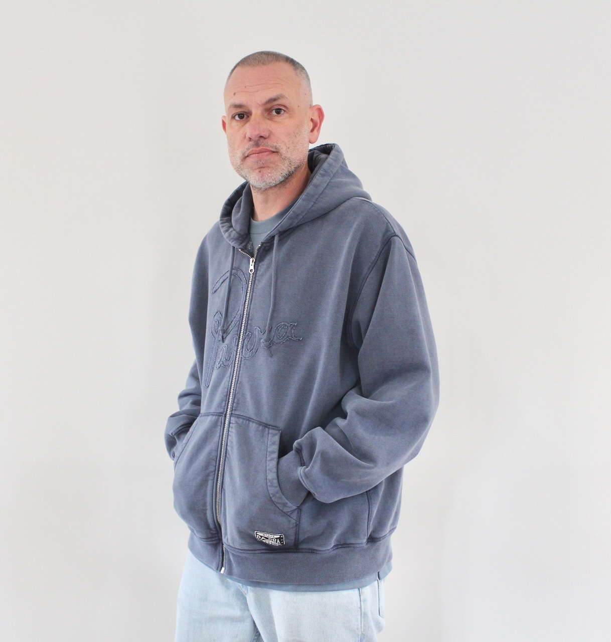 By Parra No Fade Away Zip Hooded Sweatshirt Washed Dark Grey