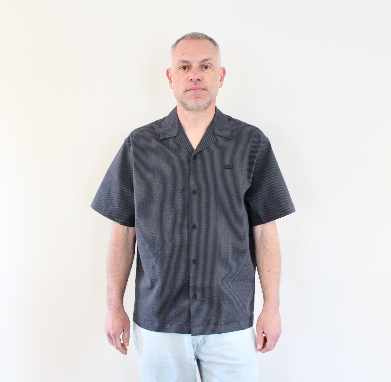 Lacoste Chemise Seersucker Noir Gris