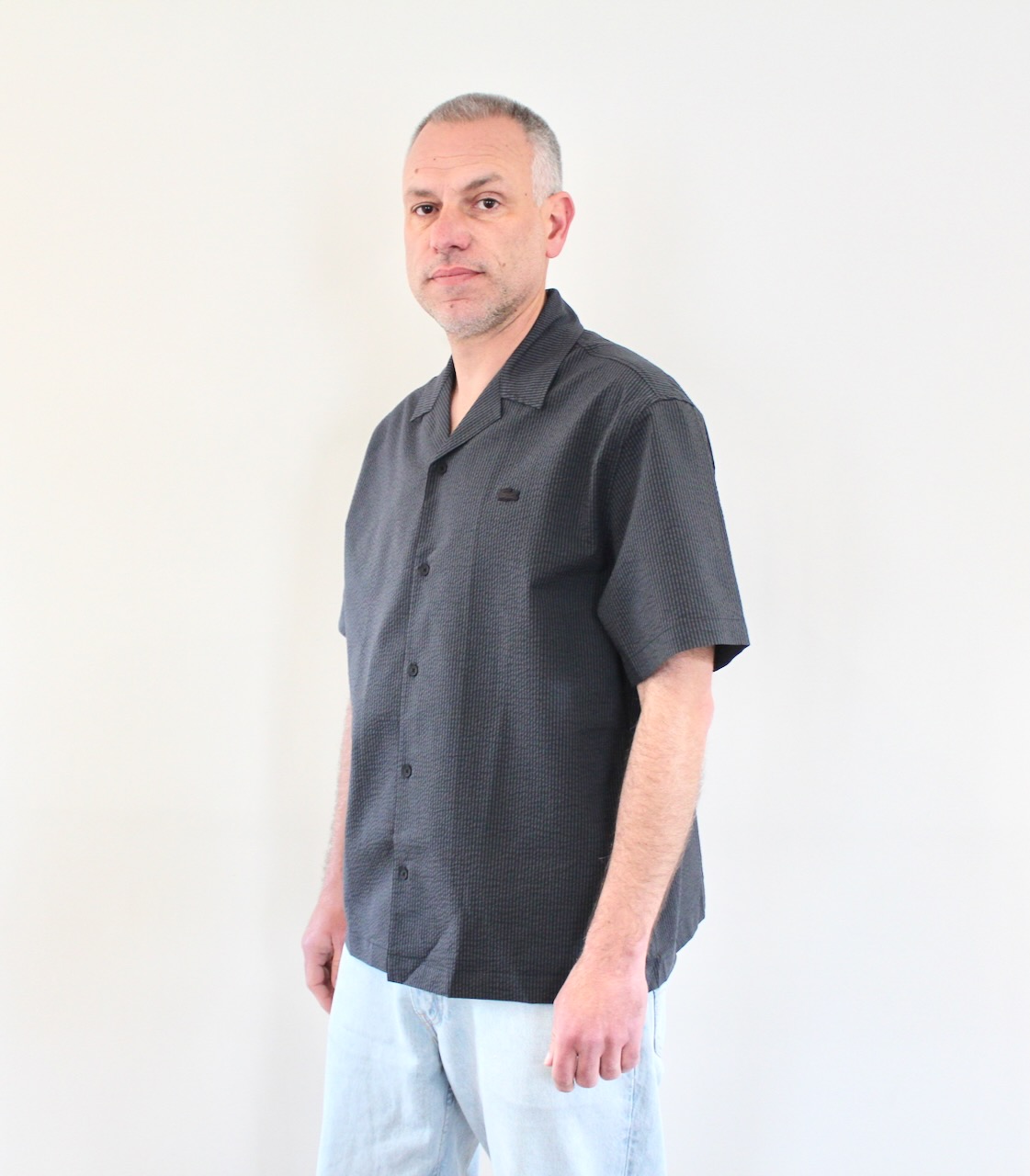 Lacoste Chemise Seersucker Noir Gris