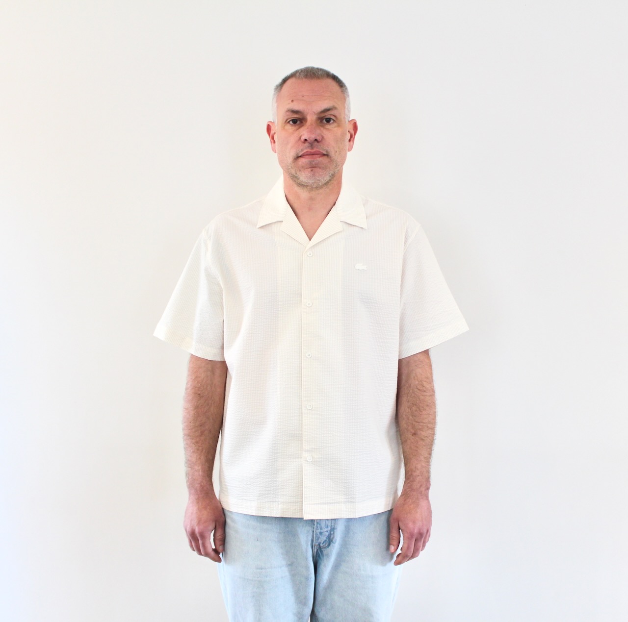 Lacoste Chemise Seersucker Blanc Vanille