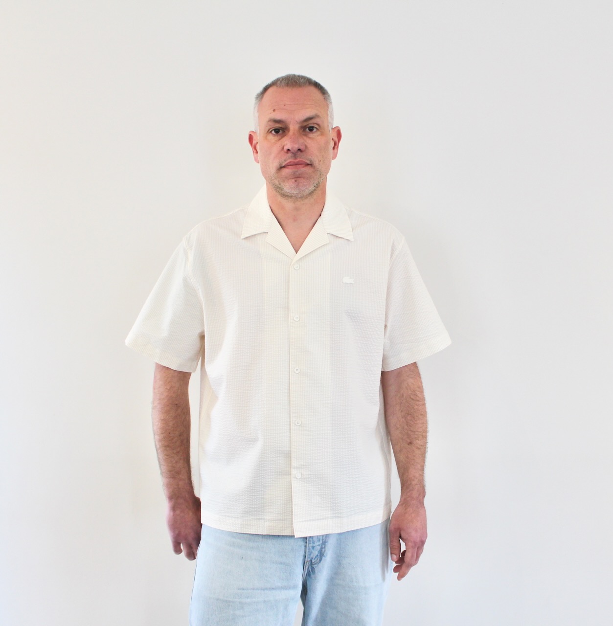 Lacoste Chemise Seersucker Blanc Vanille