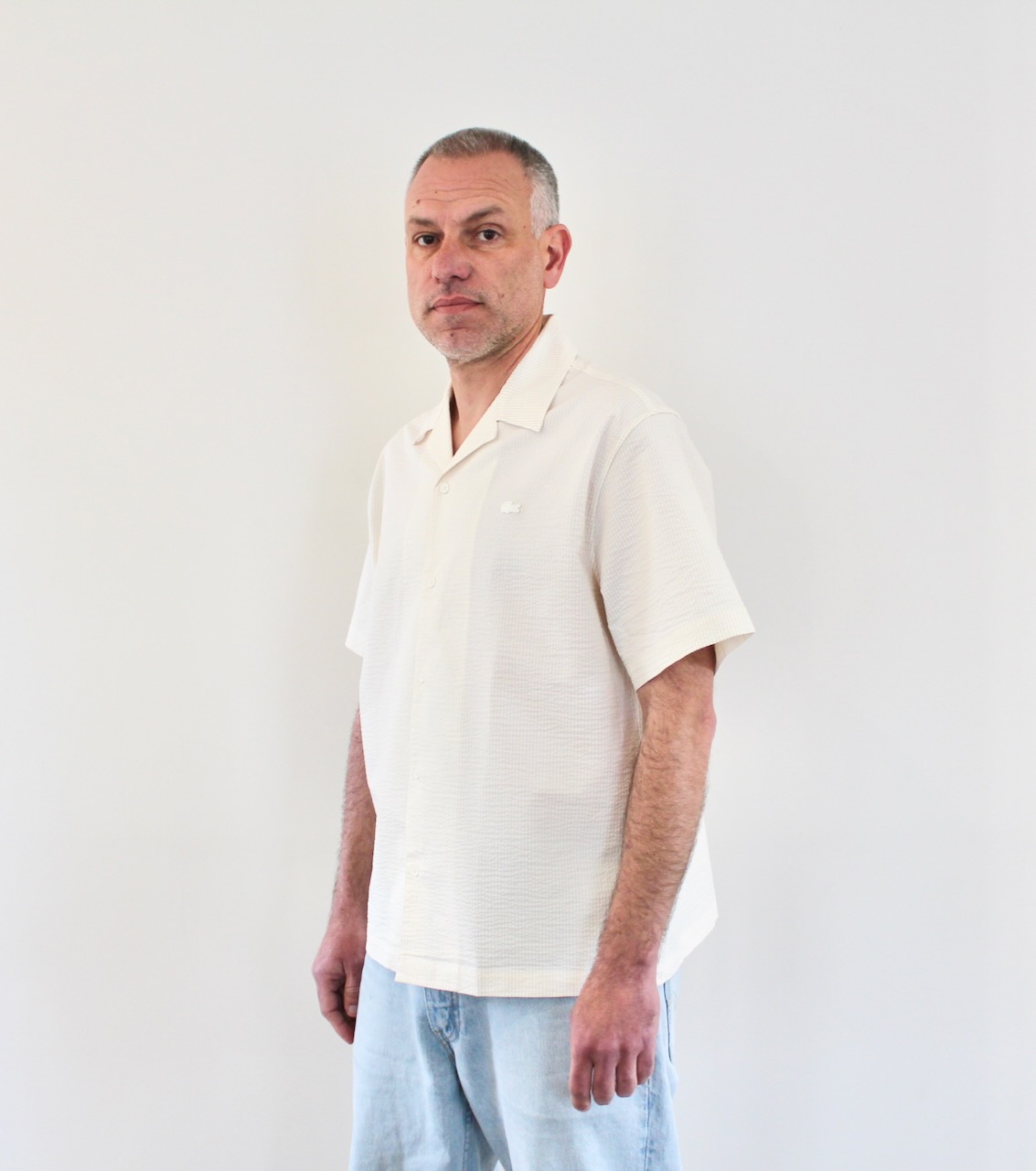 Lacoste Chemise Seersucker Blanc Vanille