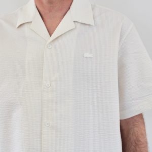 Lacoste Chemise Seersucker Blanc Vanille