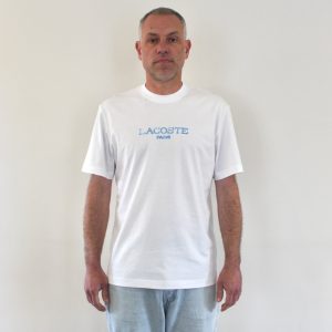 Lacoste Tee Shirt Antik Script Blanc Bleu