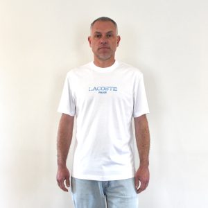 Lacoste Tee Shirt Antik Script Blanc Bleu