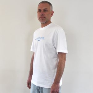 Lacoste Tee Shirt Antik Script Blanc Bleu