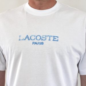 Lacoste Tee Shirt Antik Script Blanc Bleu