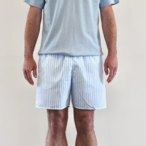 Short De Bain Rayé Aquarelle Bleu Azur Blanc