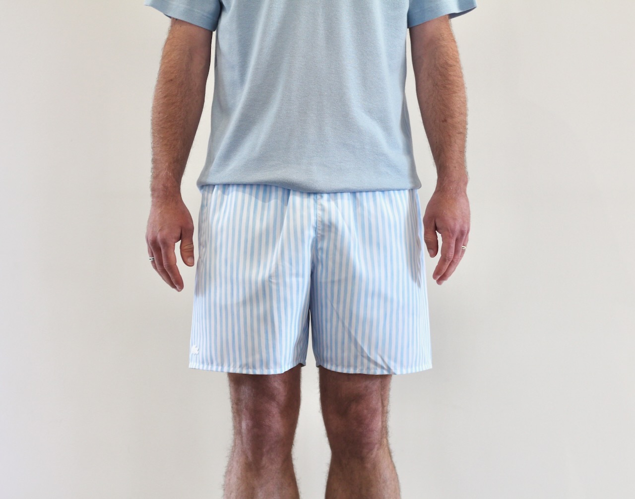 Short De Bain Rayé Aquarelle Bleu Azur Blanc