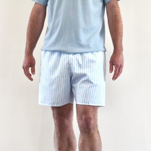 Short De Bain Rayé Aquarelle Bleu Azur Blanc