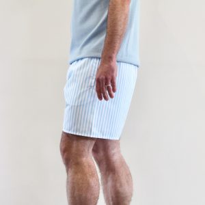 Short De Bain Rayé Aquarelle Bleu Azur Blanc