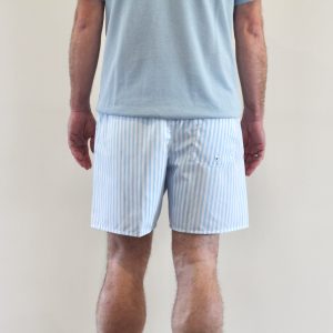 Short De Bain Rayé Aquarelle Bleu Azur Blanc