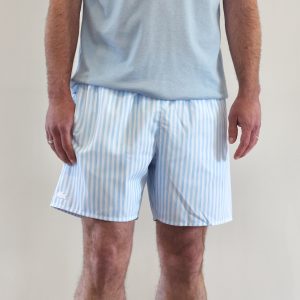 Short De Bain Rayé Aquarelle Bleu Azur Blanc