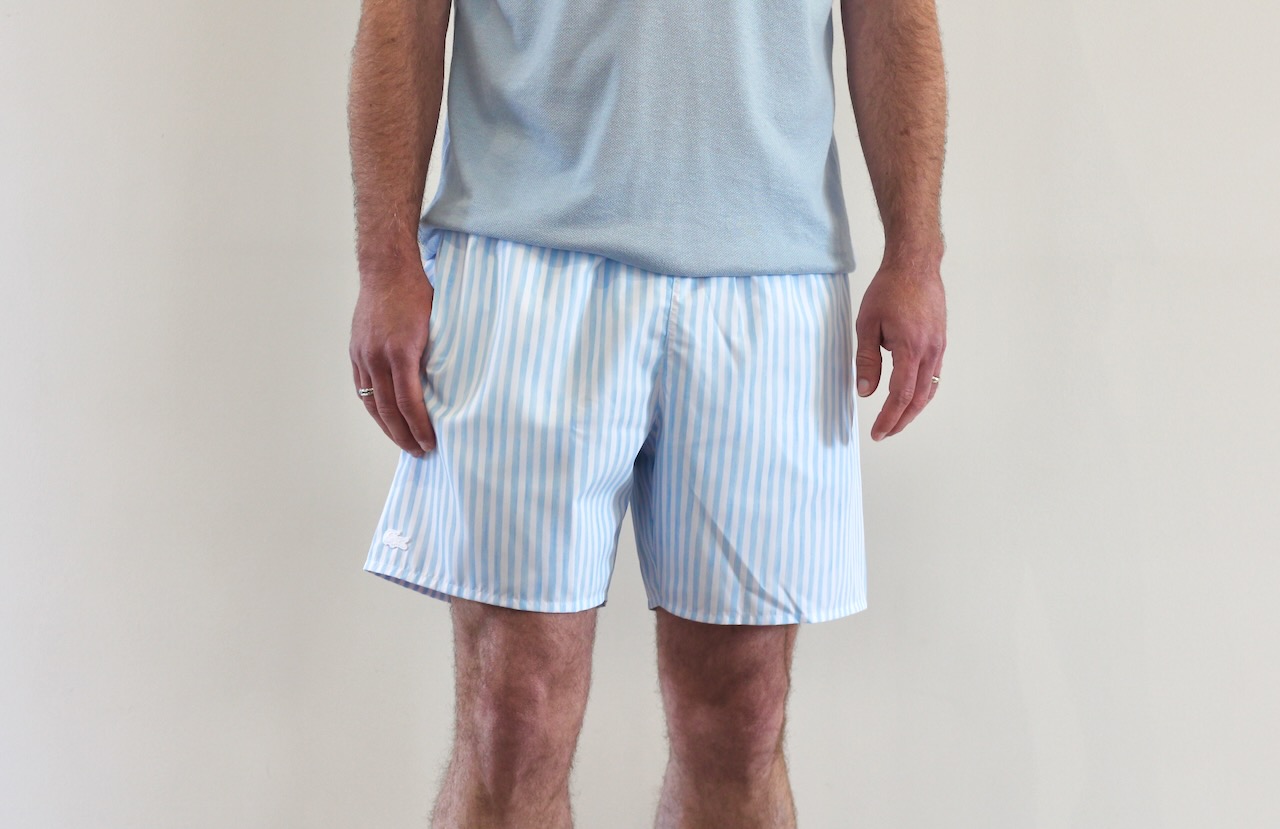 Short De Bain Rayé Aquarelle Bleu Azur Blanc