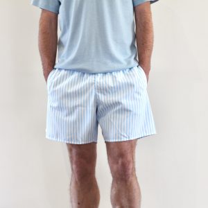 Short De Bain Rayé Aquarelle Bleu Azur Blanc