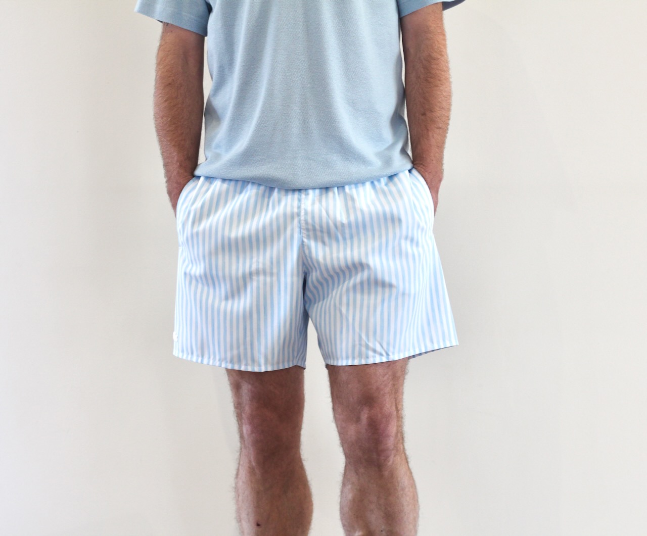 Short De Bain Rayé Aquarelle Bleu Azur Blanc