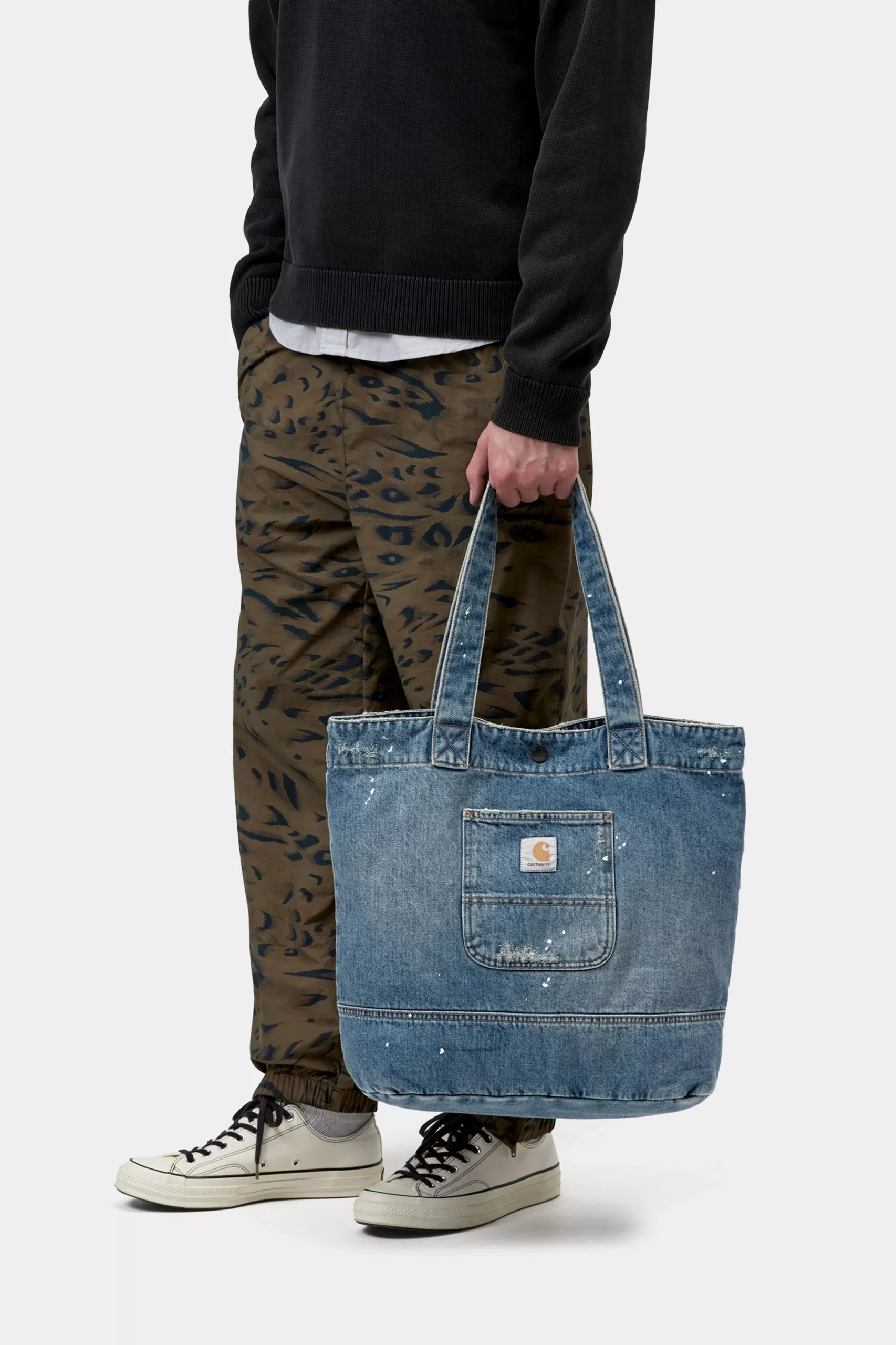 Denim Tote Bag Blue Destroy Wash Splatter One