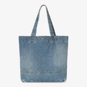 Denim Tote Bag Blue Destroy Wash Splatter One