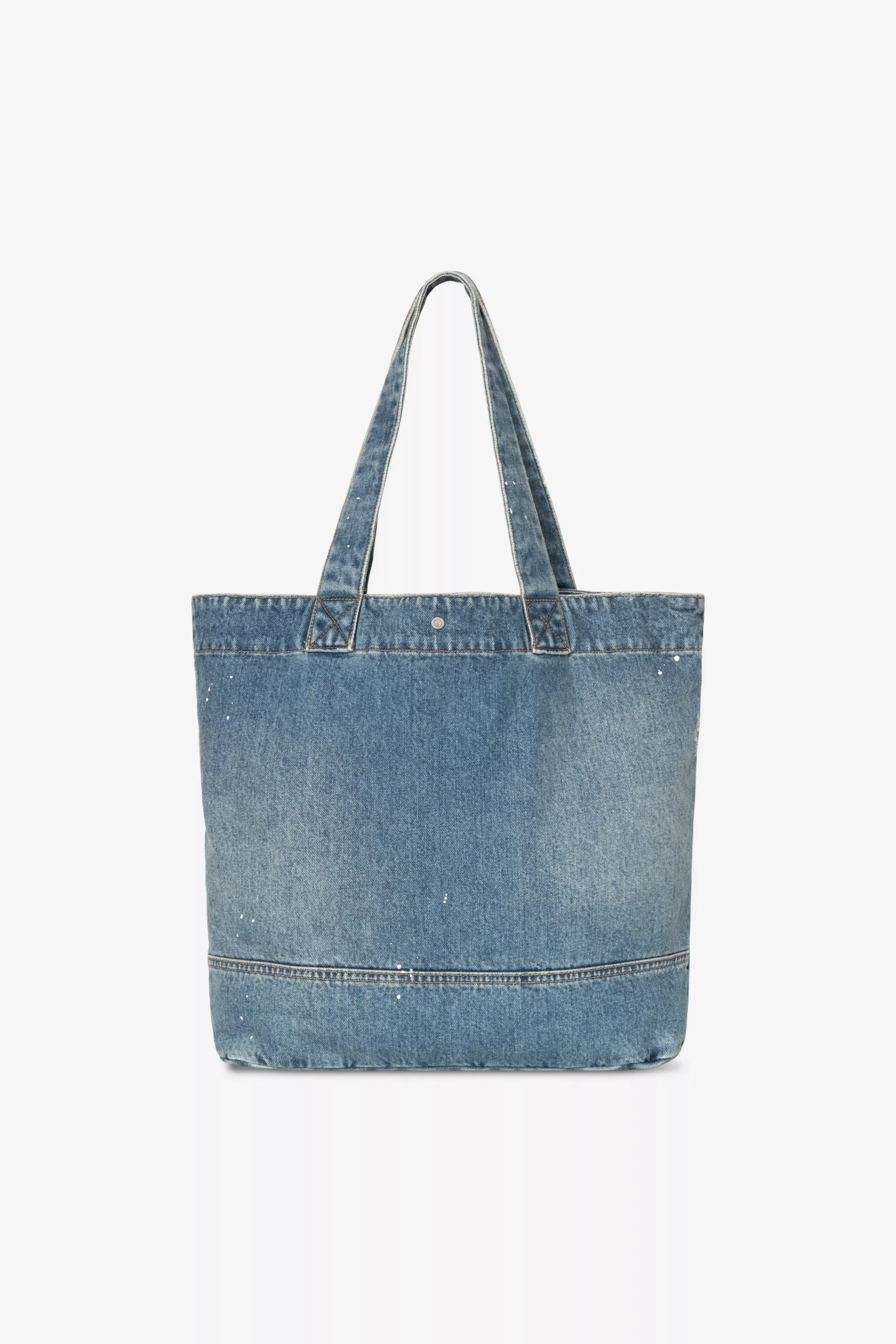 Denim Tote Bag Blue Destroy Wash Splatter One