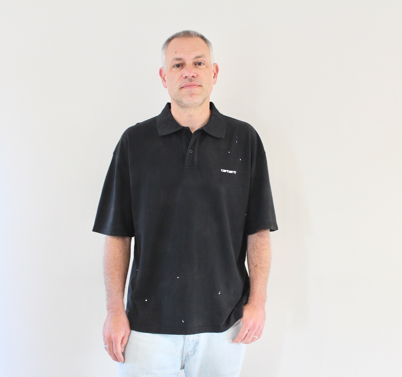 Painter Polo Black Destroy Wash Splatter