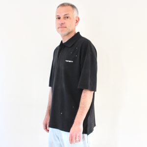 Painter Polo Black Destroy Wash Splatter