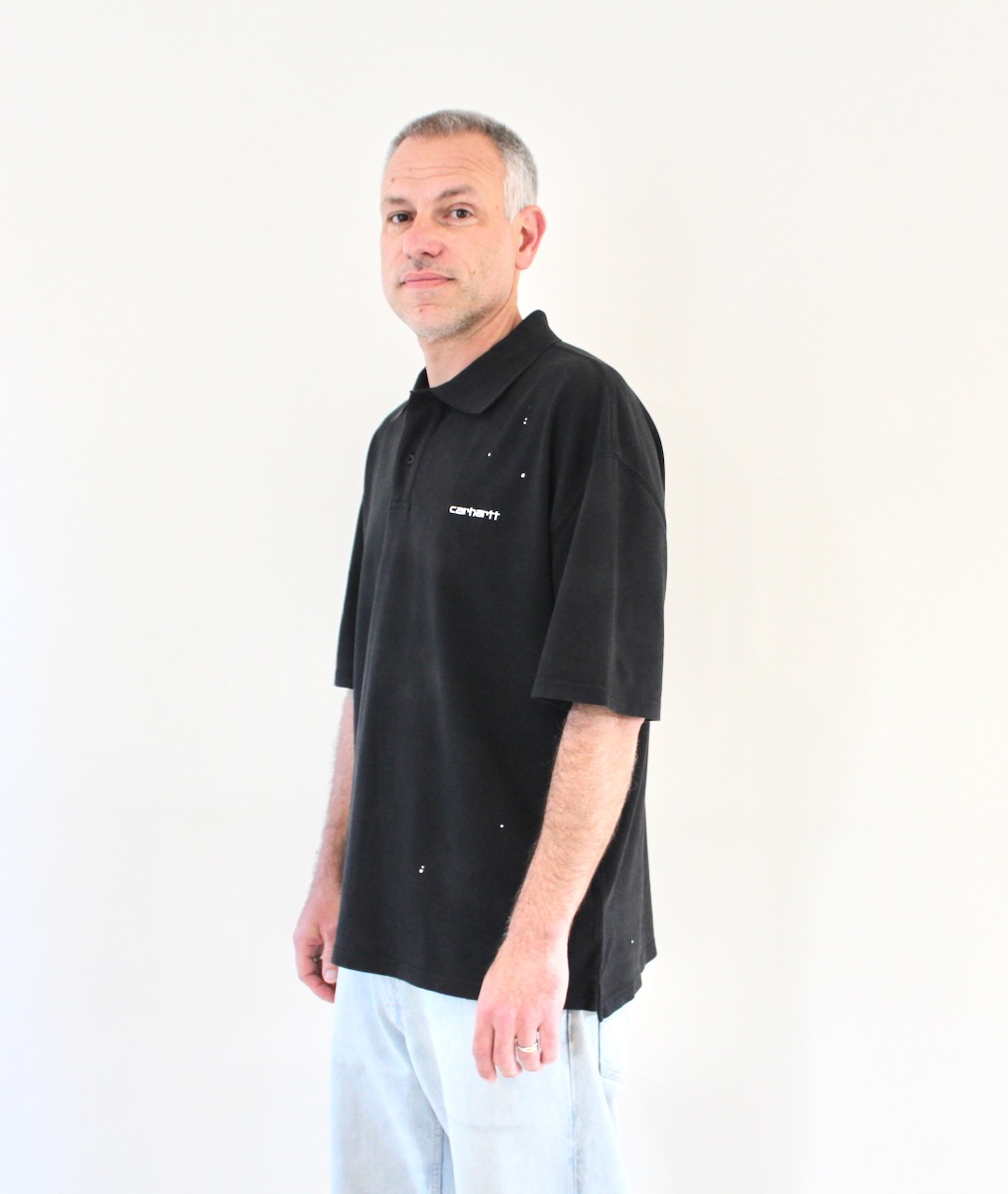 Painter Polo Black Destroy Wash Splatter