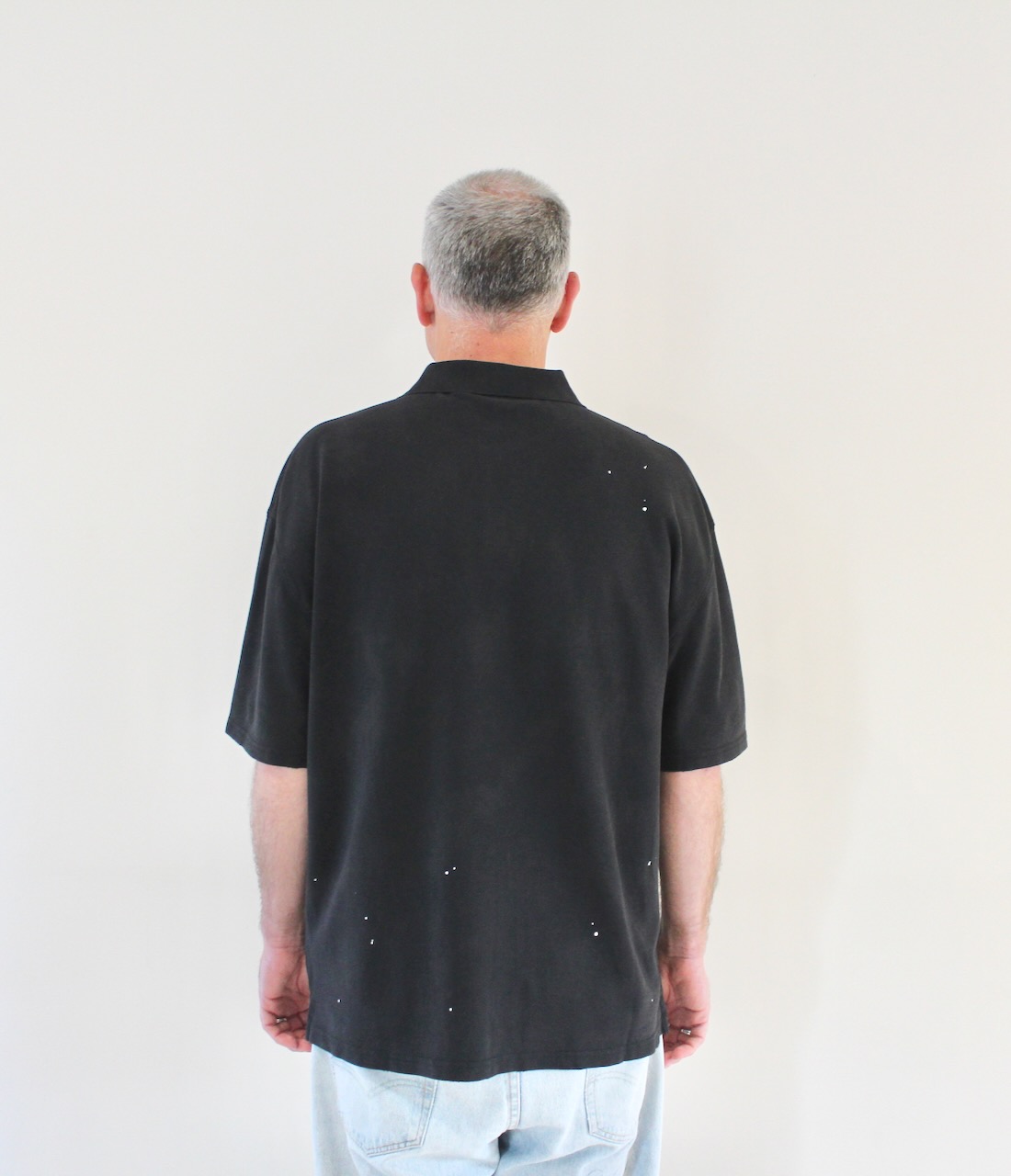 Painter Polo Black Destroy Wash Splatter