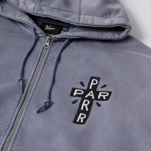 By Parra A Cross Bear Zip Hooded Sweat Blue