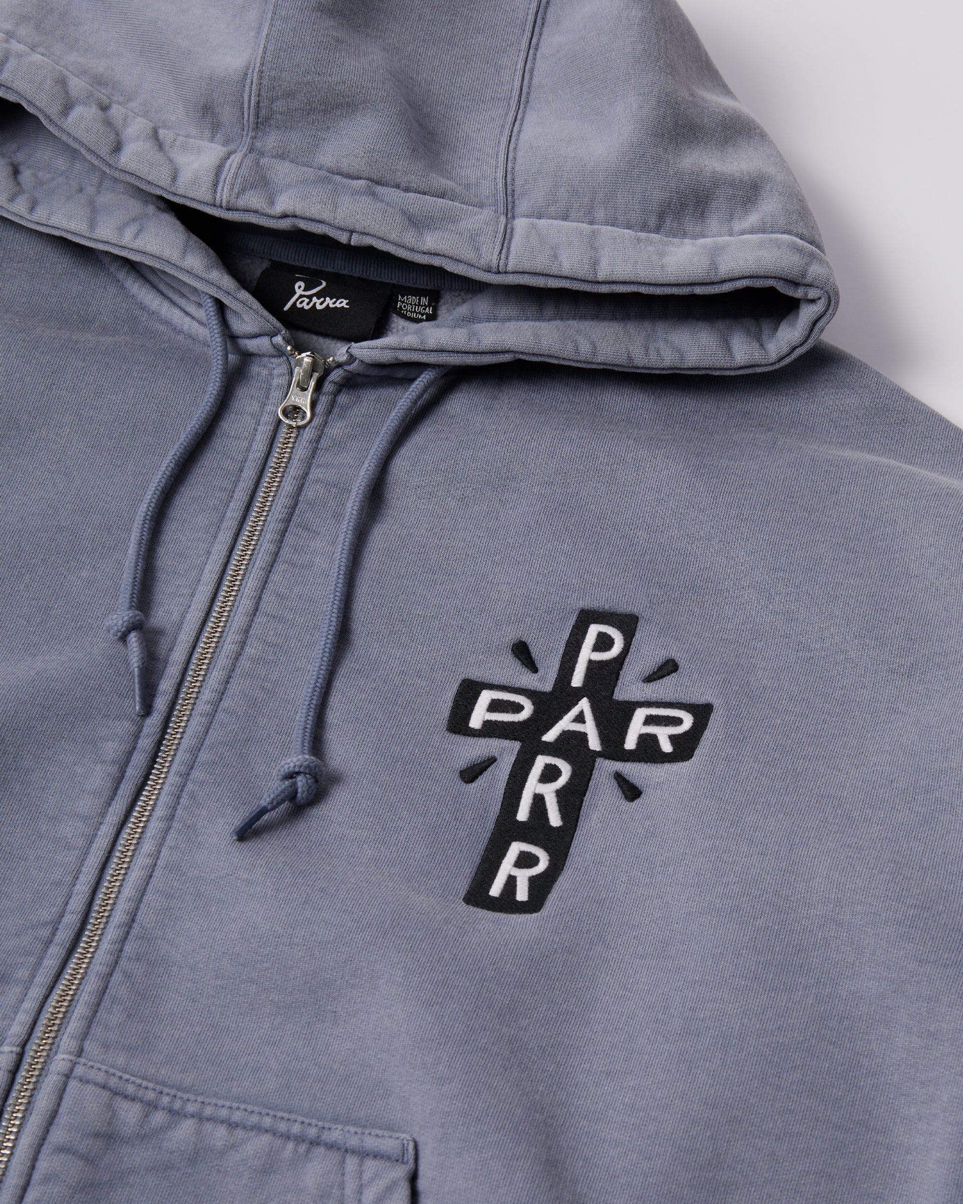 By Parra A Cross Bear Zip Hooded Sweat Blue