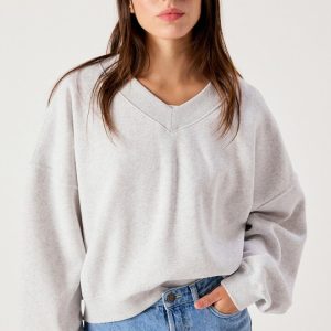 AMV Baptown Sweat Col V gris Chiné