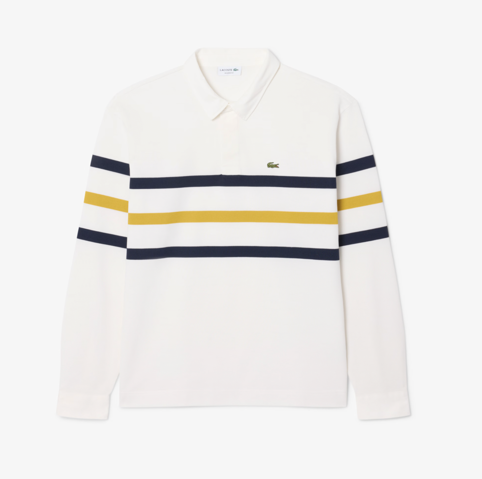 Lacoste Polo manches longues rayures blanc navy ocre