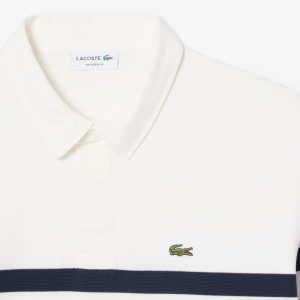 Lacoste Polo manches longues rayures blanc navy ocre
