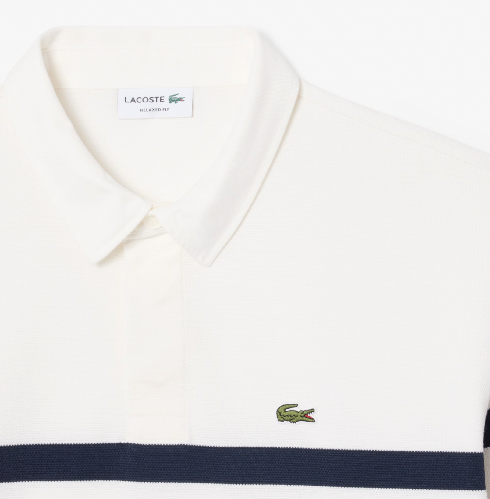 Lacoste Polo manches longues rayures blanc navy ocre