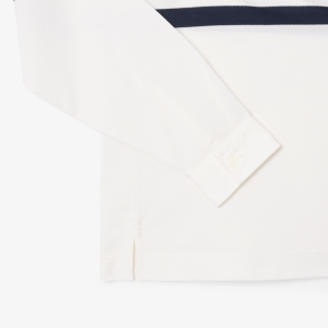 Lacoste Polo manches longues rayures blanc navy ocre