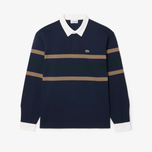 Lacoste Polo à rayures manches Longues Bleu Marine Marron Vert