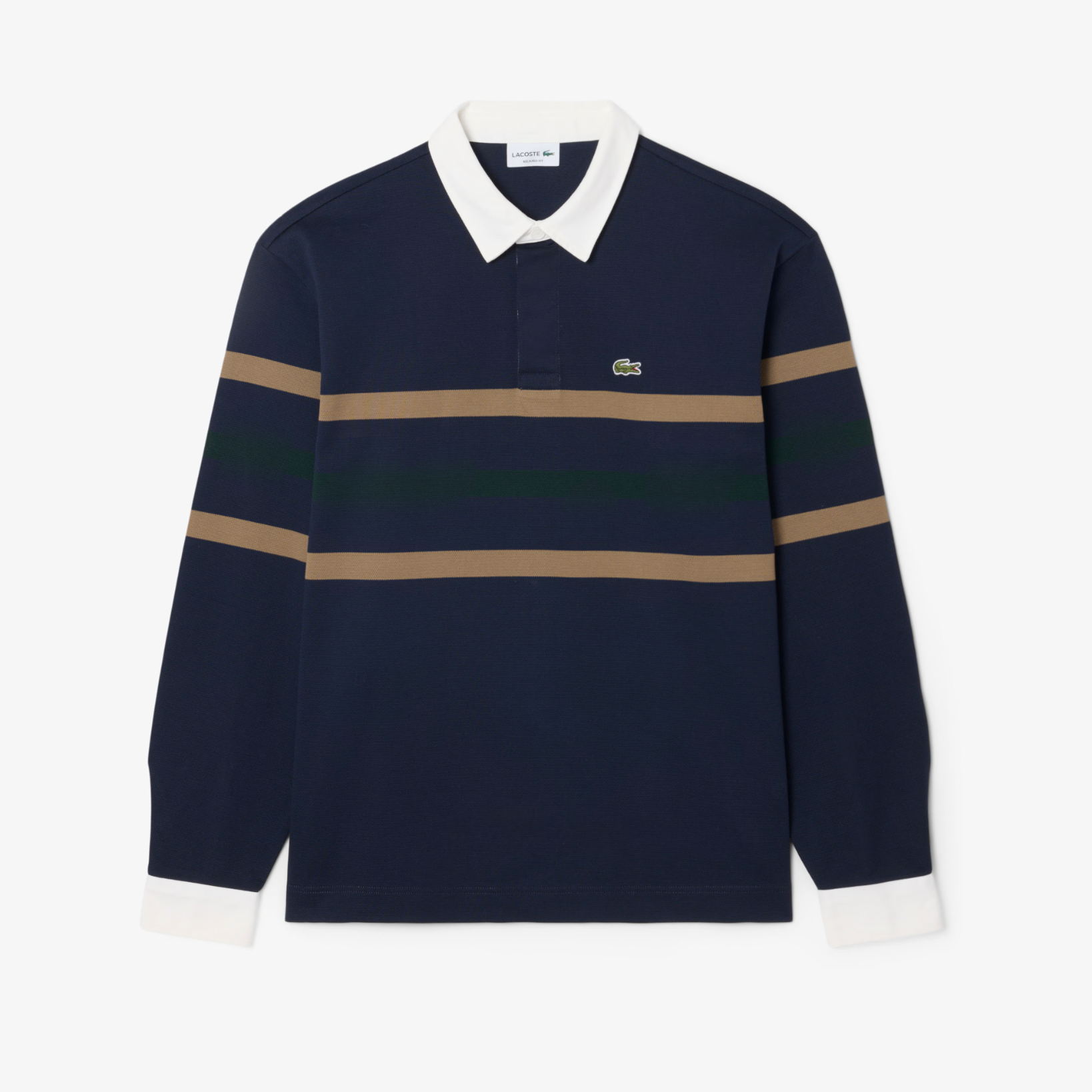Lacoste Polo à rayures manches Longues Bleu Marine Marron Vert