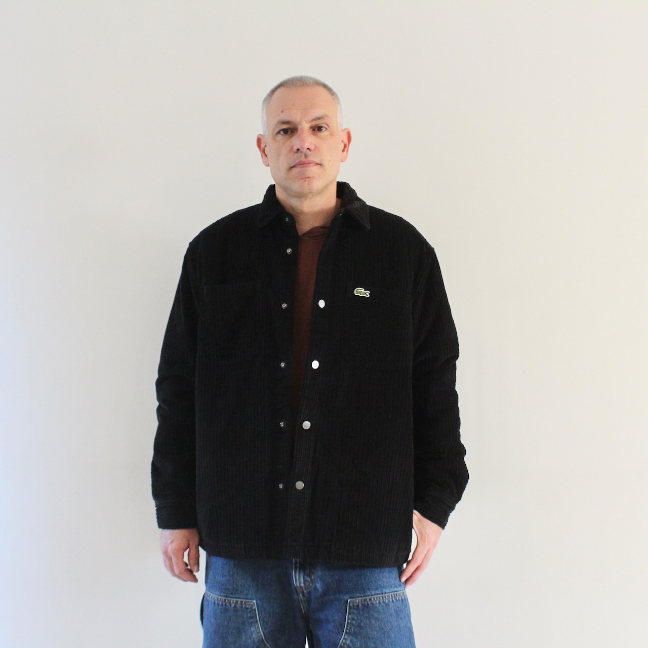 Lacoste Surchemise Oversize Velours Côtelé Noir