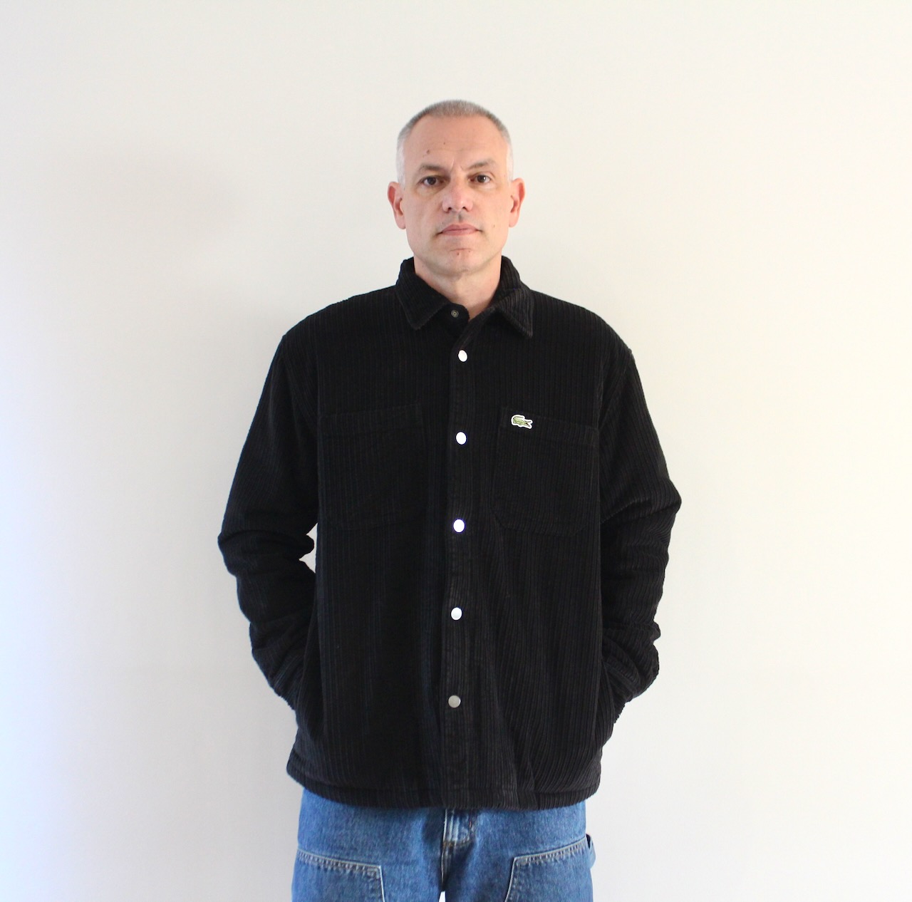 Lacoste Surchemise Oversize Velours Côtelé Noir