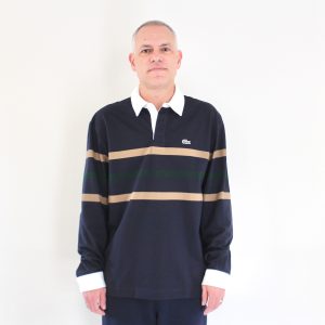 Lacoste Polo à rayures manches Longues Bleu Marine Marron Vert