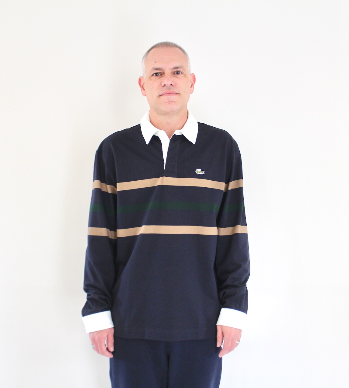 Lacoste Polo à rayures manches Longues Bleu Marine Marron Vert