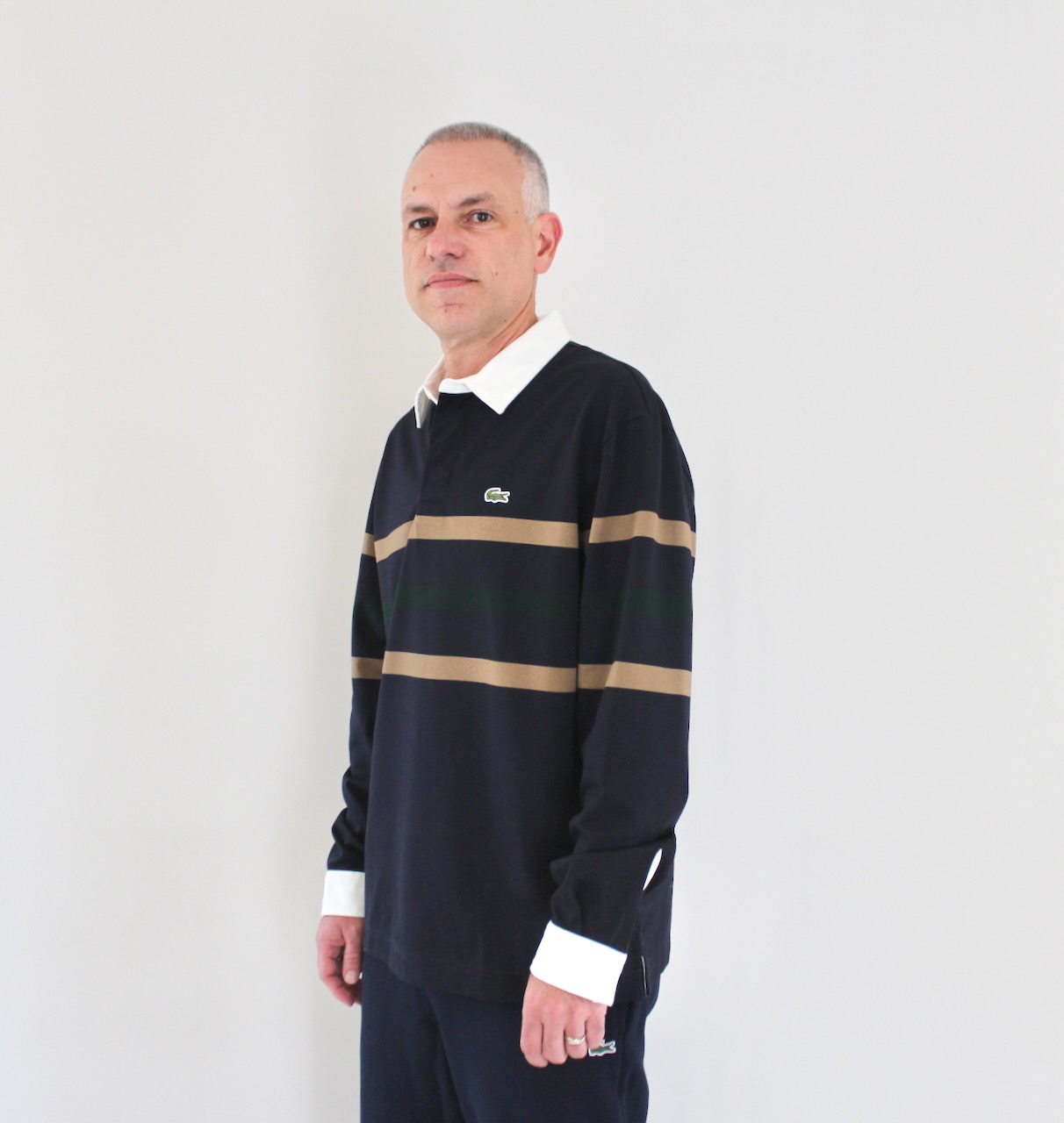 Lacoste Polo à rayures manches Longues Bleu Marine Marron Vert