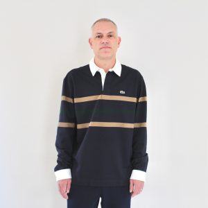 Lacoste Polo à rayures manches Longues Bleu Marine Marron Vert