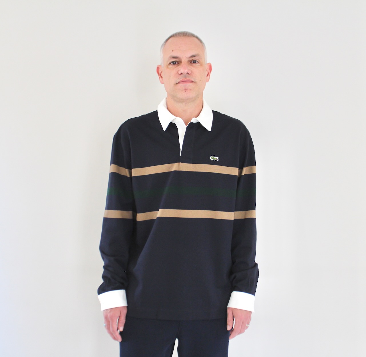 Lacoste Polo à rayures manches Longues Bleu Marine Marron Vert
