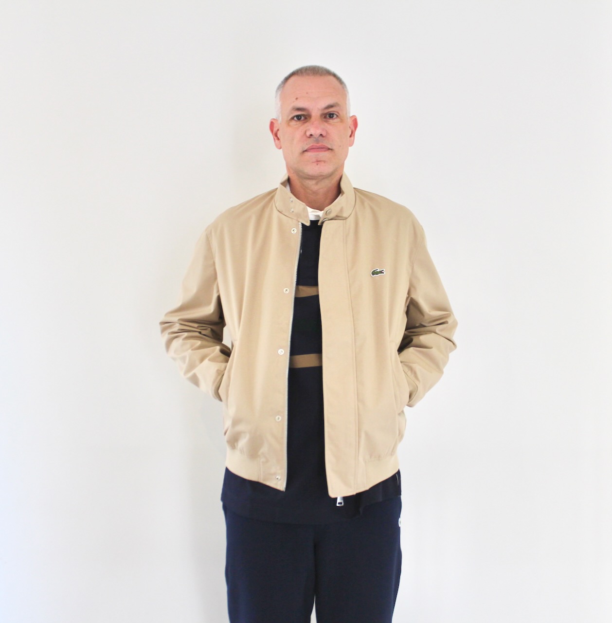 Lacoste Veste Harrington en Twill Déperlant Beige
