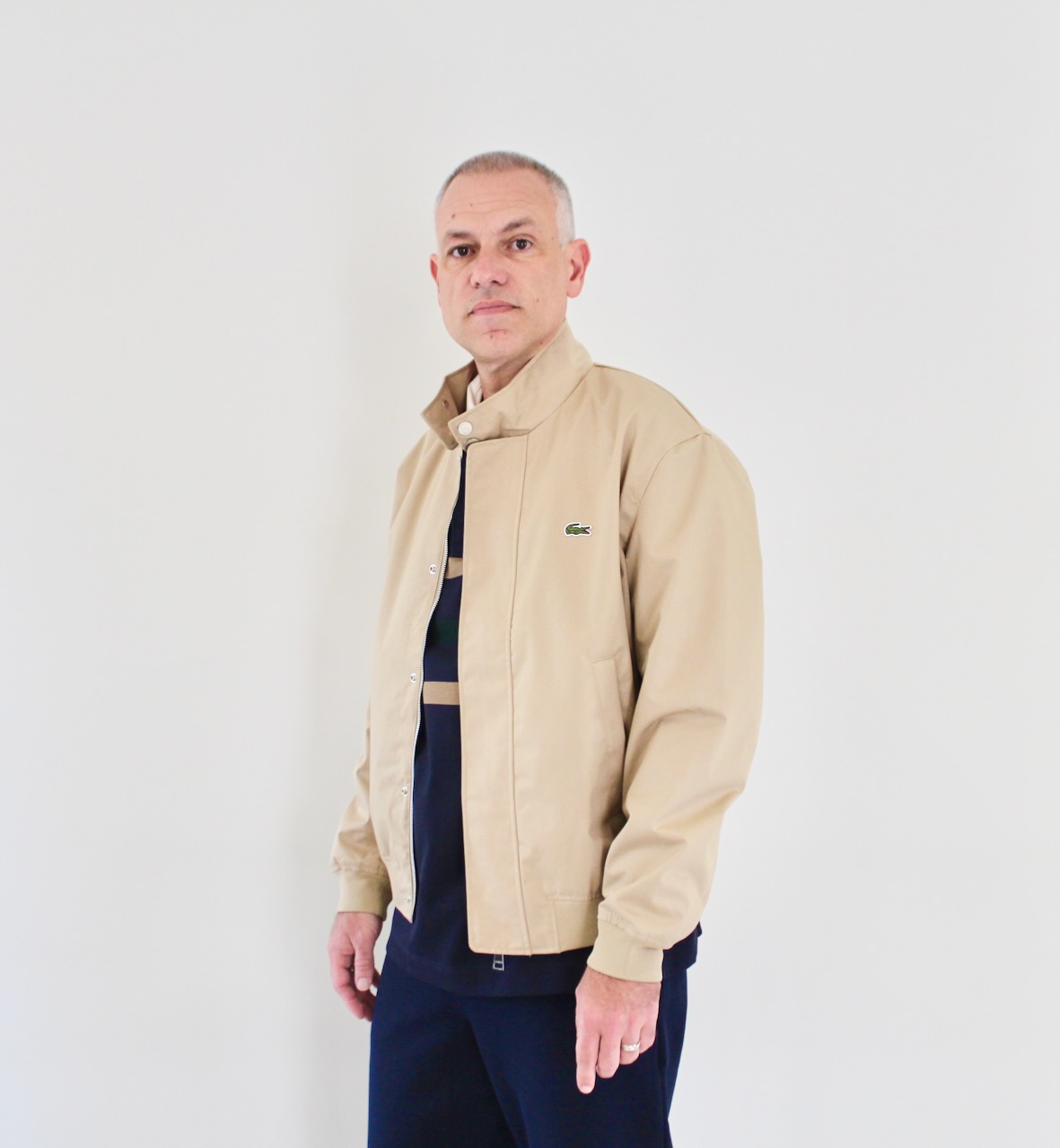 Lacoste Veste Harrington en Twill Déperlant Beige