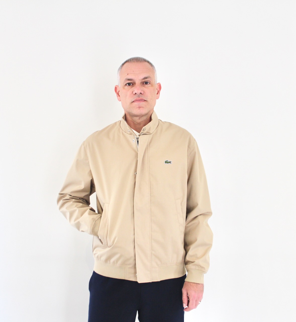 Lacoste Veste Harrington en Twill Déperlant Beige